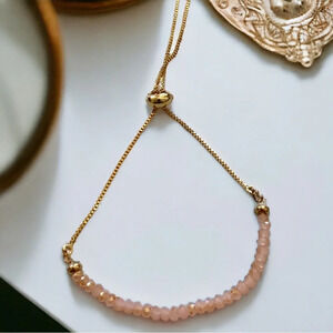 Rhodocrosite Gemstone Half Bar Bolo Adjustable Gold Filled Bracelet